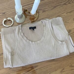 Banana Republic Scoop Neck Ribbed Midi Dress in Gold/Biege Shimmer